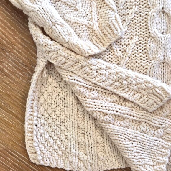 Vintage Winter Silks Cable Knit Women's Cardigan Cream Silk Cotton Soft Cozy L - Picture 7 of 7
